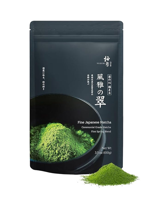 YUZUKI Matcha 100g - Japanese Ceremonial Grade Matcha Green Tea Powder- First Harvest - Product of Japan, Uji Kyoto - Zero Sugar - USDA and JAS Certified (3.5 oz)