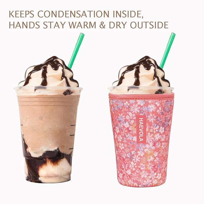 Reusable Insulated Neoprene Iced Coffee Cup Sleeve, Durable Drink Sleeve for Cold Beverages, Beverage Holder for Iced Coffee, Rosy Blooms