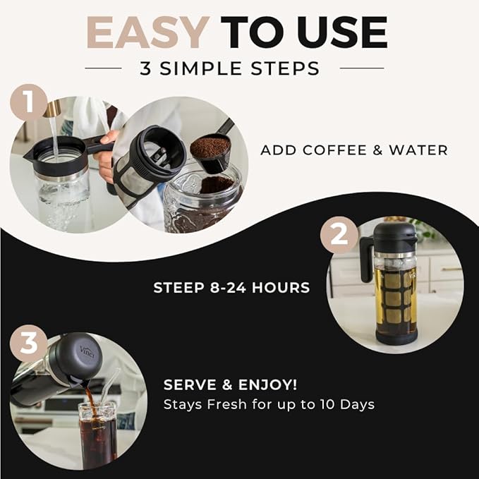 VINCI Cold Brew 360, Glass Cold Brew Coffee Maker Featuring Patented Dual Filter 360 Brewing Technology, Cold Brew for Iced Coffee (2.0 Liter / 68 FL.OZ)