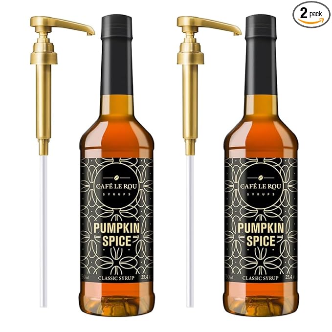 NEW Café Le Rou Pumpkin Spice Coffee Syrup (25.4oz) 2-pack *includes 2 Syrup Dispensers*Flavoring Syrup for Coffee, Tea and Espresso