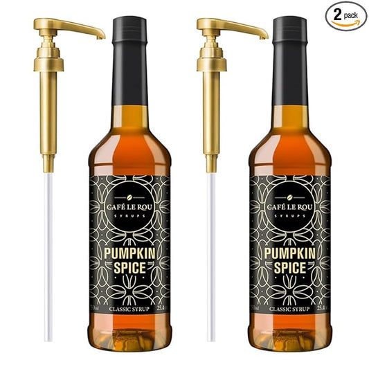 NEW Café Le Rou Pumpkin Spice Coffee Syrup (25.4oz) 2-pack *includes 2 Syrup Dispensers*Flavoring Syrup for Coffee, Tea and Espresso