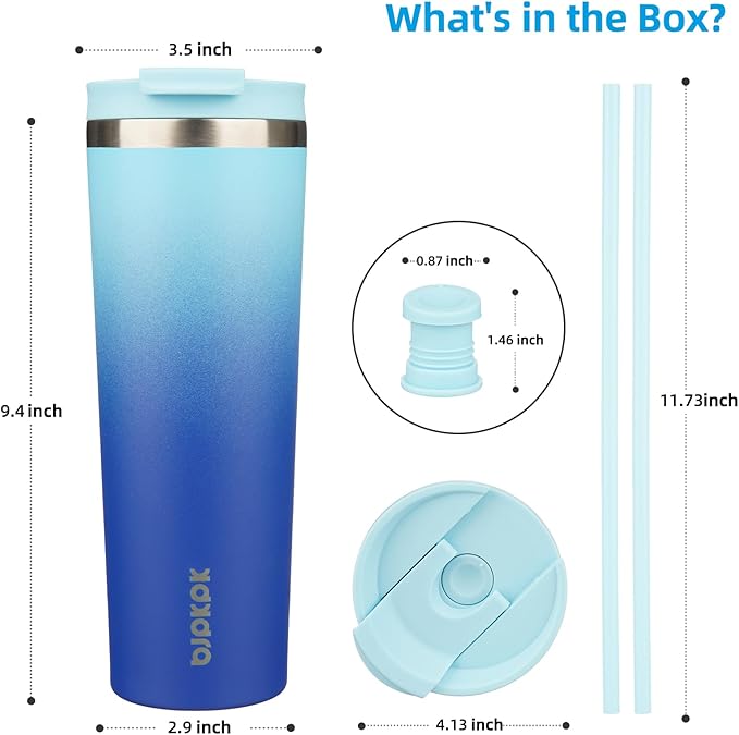 BJPKPK 30oz Insulated Tumbler With lid And Straw Stainless Steel Tumblers Travel Coffee Mug Reusable Thermal Cup,Sky