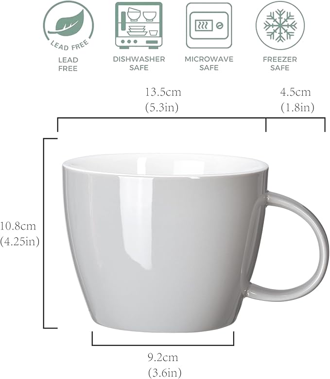 Coffee Mug, Microwavable Large Soup Bowl with Handle, for Hot Chocolate, Soup, Coffee, Milk and Tea, Jumbo Ceramic Coffee Cup Lead-Free, Cadium-Free, Dishwasher Safe, 30 OZ, Slate (Grey)