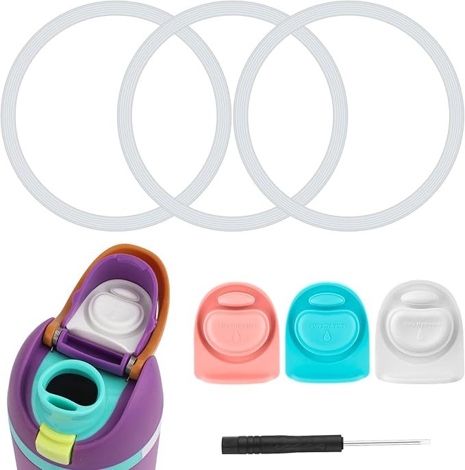 3pcs Bottle O Seal Ring & 3pcs Gasket Replacement Stopper for Owala FreeSip Cap, Silicone Water Bottle Plug Stopper BPA Free Top Lid Mouth Parts Compatible with Owala FreeSip 24oz 32oz