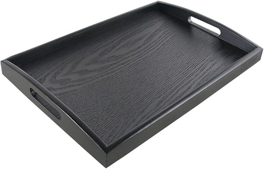 Serving Tray Black Large Food Breakfast Wood Butler Tray with Handle 17.77 x 13.72 x 1.78