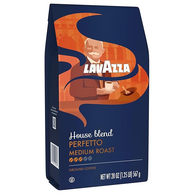 Lavazza Perfetto Ground Coffee Blend, Dark Roast, 20 Ounce, Caramel flavor with Dark and Velvety Texture, 100% Arabica (Pack of 2)