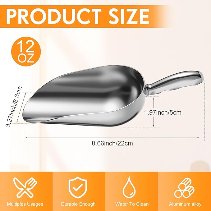 LemonRoad 3 Pieces 12 oz Aluminum Alloy Utility Scoop Ice Sugar Flour Utility Scoop for Bar and Home