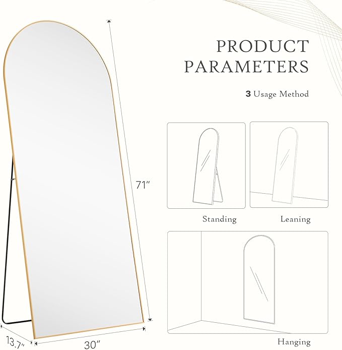 NEWBULIG Full Length Mirror, Upgraded Body Wall Mirrors with Shatter-Proof Glass, Floor Standing Mirror, Home Wall Decor