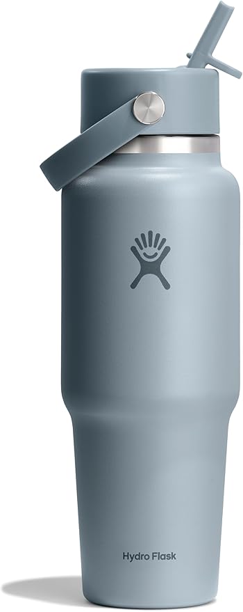 Hydro Flask Travel Water Bottle - Insulated Stainless Steel - Wide Straw Lid, Non Spill, Leakproof in 32 Oz Shale Gray