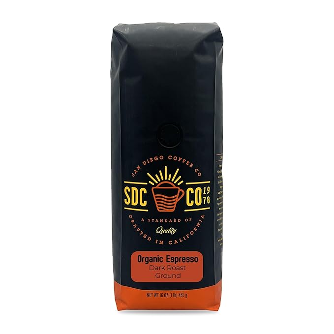 San Diego Coffee Organic Espresso, Dark Roast, Ground Coffee, 16-Ounce Bag Café molido tostado