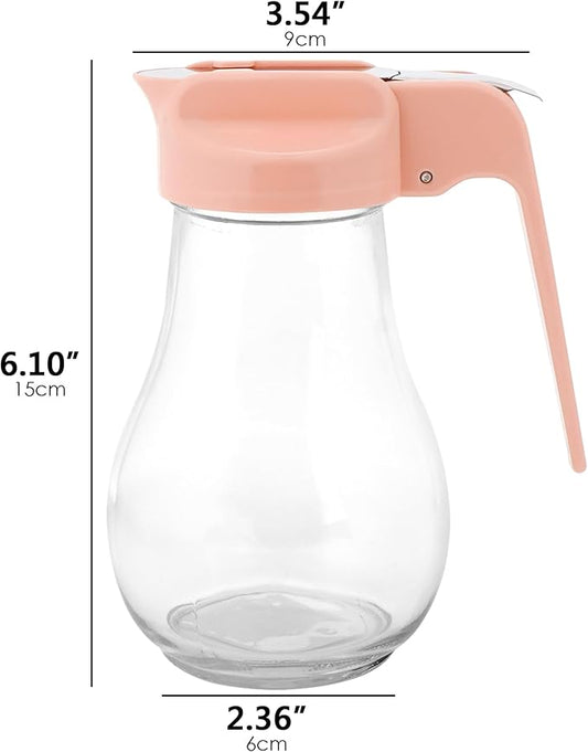 13.5 Oz Syrup Dispenser, No-Drip Pourers for Maple Syrup, Oil Dispenser Bottle with Non-Slip Handle, Honey Jar & Sirop Container, Reusable Syrup Bottle for Kitchen (Pink)