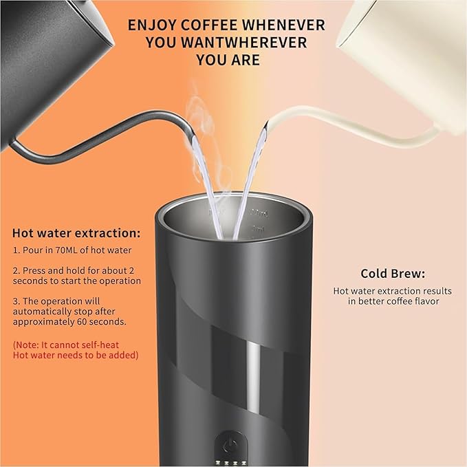 2 in 1 Portable Electric Coffee Maker None Self-heating, 20-Bar Travel Coffee Maker, Portable Espresso Machine for Car, Camping, Office, Compatible with Coffee Powder and Nespresso Capsule