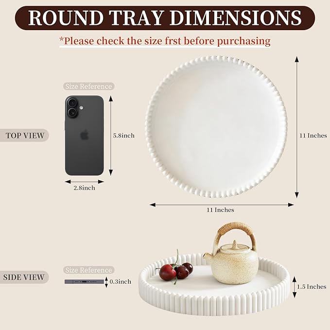 Coffee Table Tray, Home Decor Round Tray, Concrete White Coffee Table Decor Trays, Serving Decorative Trays for Dining Table