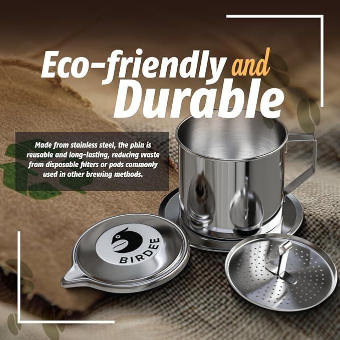 Birdee Vietnamese Coffee Dripper - Pack of 2 - Make up to 8oz Cup, Stainless Steel, Small Drip Filter, Durable, Dishwasher Safe, Home Use, Travel, Camping, Gift Sets