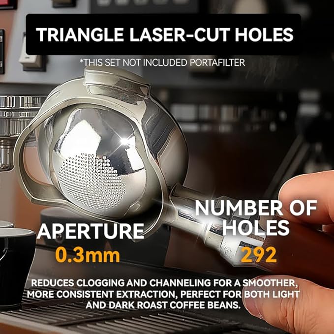 58mm Espresso Filter Basket and Espresso Puck Screen,18g Spherical Bottom Design for Even Espresso Extraction Fits Most 58mm Portafilter/Tamper/coffee maker