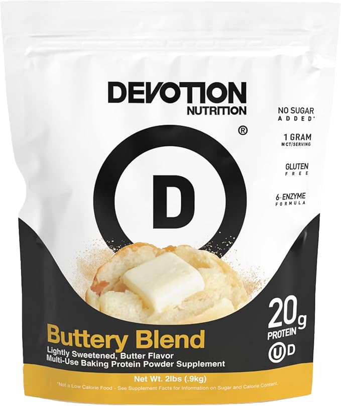 Devotion Nutrition Protein Powder Buttery Blend – 20g Whey Isolate & Casein Protein Blend – No Added Sugar, Low Carb, Gluten-Free, Keto-Friendly, 1g MCT, Kosher – 2lb Pouch