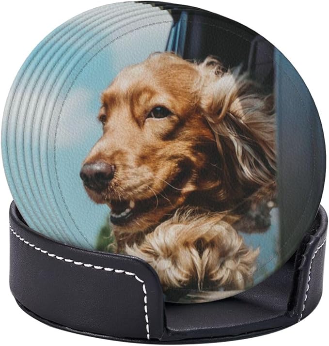 Custom 6 PCS Leather Cup Holder Design Image Logo Text Personalized Drink Coasters Customized Round Bar Coasters with Cork Base for Kitchen Home Office