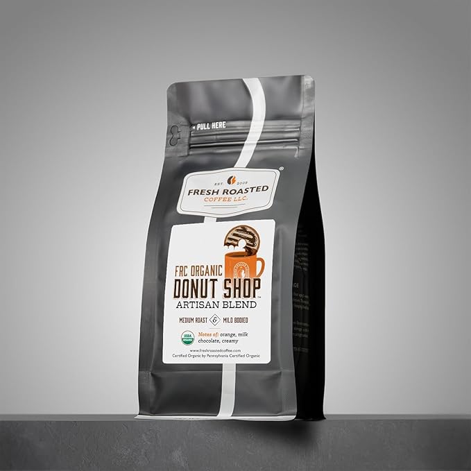 Fresh Roasted Coffee, Organic Donut Shop | USDA Organic, Kosher | Medium Roast 12 oz Whole Bean