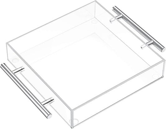 Clear Serving Tray 12"x12" - Acrylic Decorative Tray with Handles