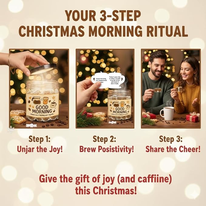 Positive Coffee Jar with 60 Affirmation Cards, Coffee Gifts For Women and Men, Dad, Mom, Coffee Themed Lover Gift, Emotional Support Latte, Cheer Up Funny Gag Gifts for Best Friends, Coworkers