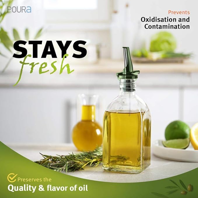 BPA‑Free Olive Oil Bottle Spouts, Leakproof Olive Oil Dispenser Spout with Hygienic One‑Hand Open/Close, Dust Cap & Screen Alternative, 2‑Pack Green