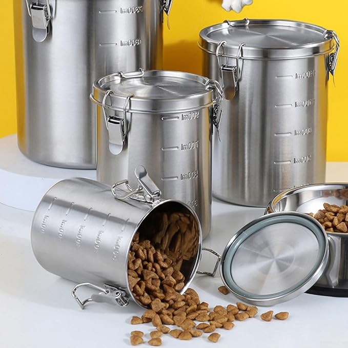 Stainless Steel Airtight Canister, Food Storage Canisters With Airtight Lid Locking Clamp, Stainless Steel Vacuum Sealed Grain Barrels For Coffee Bean Storage(1600ml)
