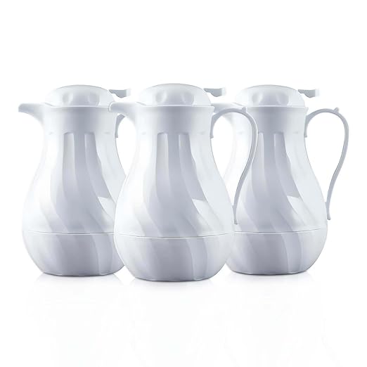 OCS Parts Set of 3 Easy Pour Thermal Coffee Carafes | 11-Inch Insulated Hot and Cold Beverage Pitcher Server for Coffee, Tea, Hot Chocolate and Water | 64-Ounce | White