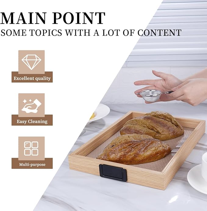 Leather Woven Surface Wooden Service Tray with Metal Handles,14.5inx10.4in Food Drinks Tray for Coffee Table, Breakfast, Dinner & Bar,Kitchen,Party (Leather Surface/Medium Size)