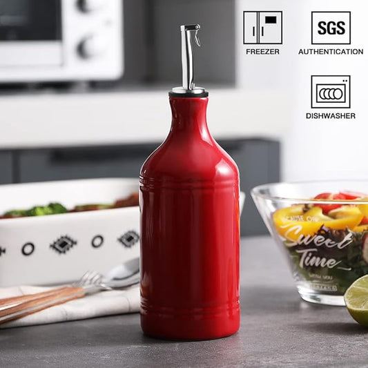 Sweejar Ceramic Olive Oil Dispenser Bottle, Opaque Oil Cruet Protects to Reduce Oxidation, Suitable for Storage Vinegar, Coffee Syrups & Other Liquids, Pack of 1, 15.5 Fl Oz(Red)
