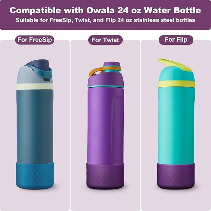 2PCS Silicone Water Bottle Boot for Owala 24oz 32oz 40oz, Anti-Slip Protective Sleeve Bottom Bumper Protector for FreeSip, Twist, and Flip Stainless Steel Water Bottles