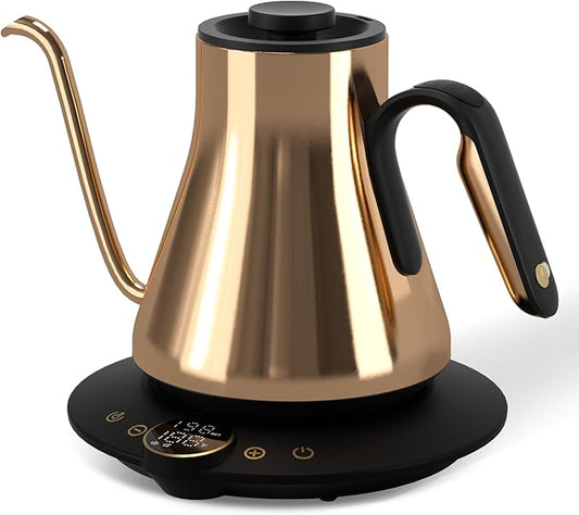 Cocinare Barista Collection Gooseneck Electric Kettle, ±1℉ Precise Temperature Control for Pour-Over Coffee & Tea, Quick Heating 1500W, Stainless Steel Interior, 0.9L (Gustav Gold)