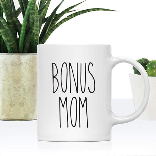 Andaz Press Simple Rustic Farmhouse Kitchen Decor 11oz. Ceramic Coffee Tea Mug Gift, Bonus Mom, 1-Pack, Birthday Christmas Gift Ideas for Family, Friends