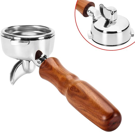 DIBTSA 58mm Espresso Portafilter Compatible with Nuova Simonelli,Single Spout 2 Ears, 304 Stainless Steel Head and Filter Basket and Wood Handle,Espresso Machine Parts