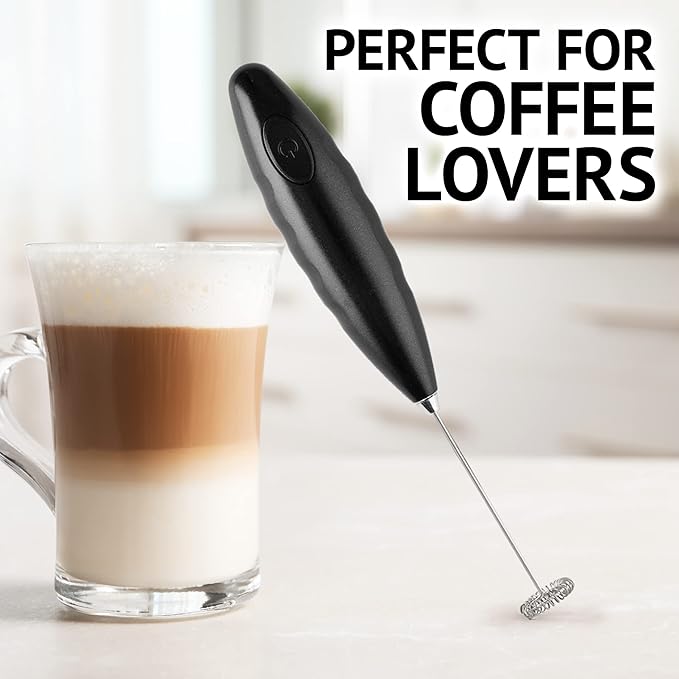 Milk Frother for Coffee - Handheld Automatic Milk Foam Maker Hand Frother for Coffee, Matcha, Hot Chocolate - Mini Drink Mixer - Mini Frother Wand by Milk Boss - Black