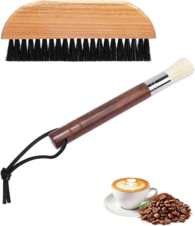 2 Pack Coffee Brush, Espresso Machine Brush with Hanging Rope & Walnut Wood Espresso Brush for Espresso Machine, Grinder, Countertop, Barista Tools