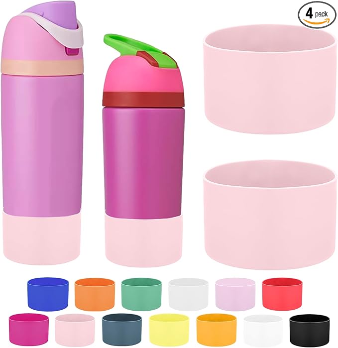 Mity rain 2PCS Protective Boot Compatible with Owala Kids Water Bottle 16 oz &14 oz, Silicone Boot Accessories for Owala Kids FreeSip 16oz & Flip 14oz (Pastel Pink)