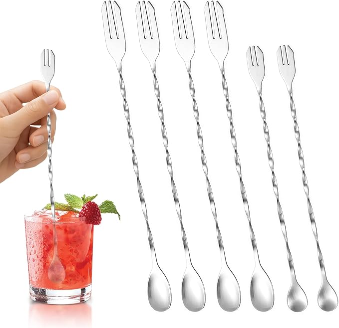 6-Piece Bar Spoons Cocktail Stirrers, Stainless Steel Cocktail Mixing Stirrers for Bar, Home, Mixing Cocktails, Coffee, and Smoothies(12 Inches & 10 Inches)