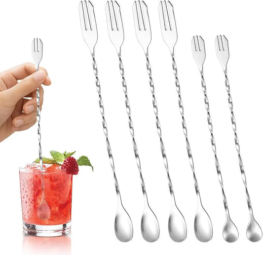 6-Piece Bar Spoons Cocktail Stirrers, Stainless Steel Cocktail Mixing Stirrers for Bar, Home, Mixing Cocktails, Coffee, and Smoothies(12 Inches & 10 Inches)