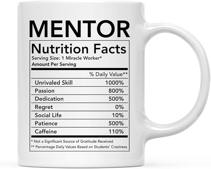 Andaz Press Funny 11oz. Ceramic Coffee Tea Mug Thank You Gift, Mentor Nutritional Facts, 1-Pack Mentor Mug Best Mentor Mug Funny Mentor Gifts Mentor Coffee Mug Mentor Coffee Cup