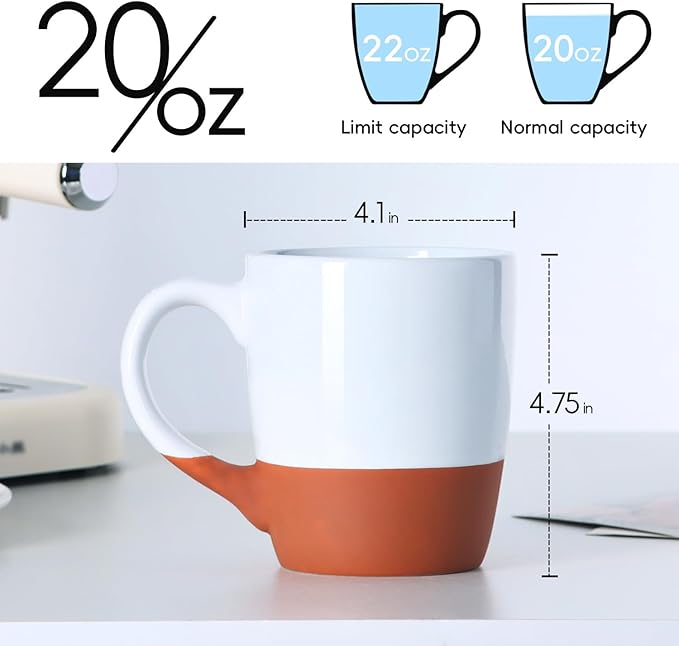 Smilatte 20 OZ Large Coffee Mug, Nice Ceramic Boss Tea Cup with Big Handle for Dad Men Women, Unique Style For Any Kitchen, White-Brown