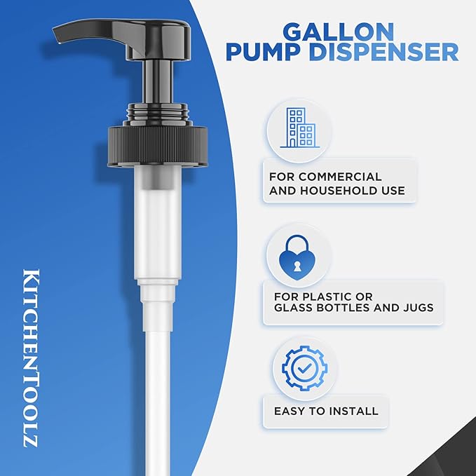 Gallon Pump Dispenser for Glass Jugs or Plastic Bottles - Compatible with Listerine Pump 1-1.5L Bottle Heavy-Duty Commercial Grade for Syrup, Soap, Condiments, Detergent - Pack of 4 Black Pumps