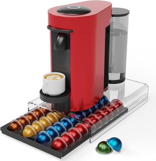 Coffee Pods Storage for Nespresso Vertuo Capsules Organizer, with Arcylic Top & Plastic Drawer, Holds 40 Pods