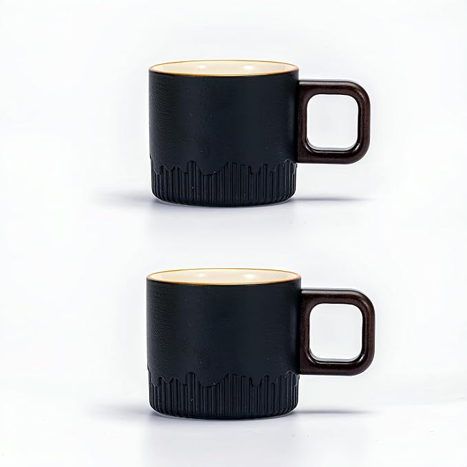 Zurucily Espresso Cups Set of 2, 2 oz Ceramic Espresso Cups, Demitasse Cups for Tea or Coffee (Black)