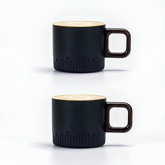 Zurucily Espresso Cups Set of 2, 2 oz Ceramic Espresso Cups, Demitasse Cups for Tea or Coffee (Black)