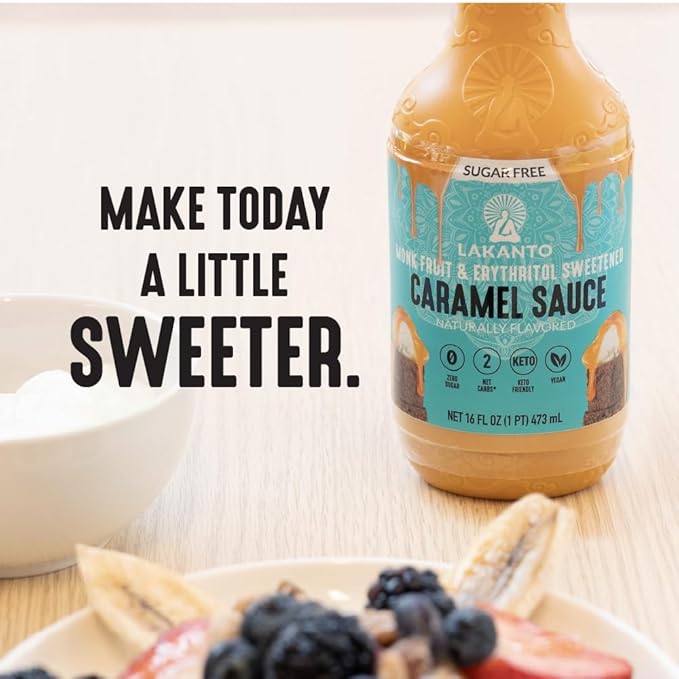 Lakanto Sugar Free Caramel Sauce - Perfect Topping for Brownies, Ice Cream, Milkshake, Smoothies, Coffee, Desserts, Monk Fruit Sweetener with Erythritol, Low Carb, Vegan, Keto Friendly (16 Fl Oz)
