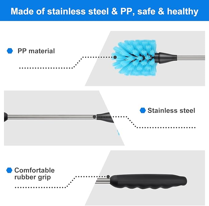 Water Bottle Brush, 15-inch Long, Bottle Brush Cleaner, Bottle Scrubber, Kitchen Scrub Brush Suitable for Water Bottles, Cups, Glasses, Baby Bottles, Wine Glasses, Blue