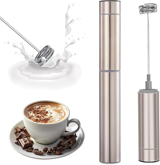 Electric Milk Frother Handheld Rechargeable with Cover-Coffee Frother Wand, Drink Mixer Handheld with 2 Detachable Stainless Whisks 2 Speed Adjustable for Latte, Cappuccino, Matcha, Egg (champagne)
