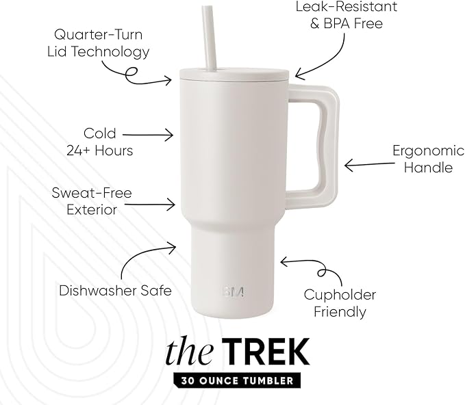Simple Modern 30 oz Trek Tumbler with Handle and Straw Lid | Cup Holder Friendly Insulated Stainless Steel Travel Mug | Almond Birch