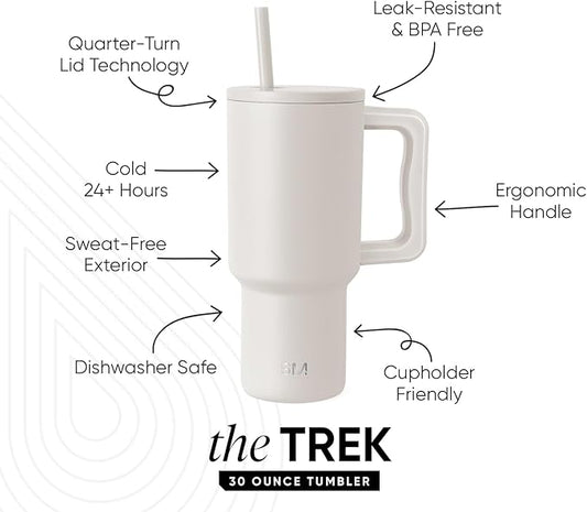 Simple Modern 30 oz Trek Tumbler with Handle and Straw Lid | Cup Holder Friendly Insulated Stainless Steel Travel Mug | Almond Birch