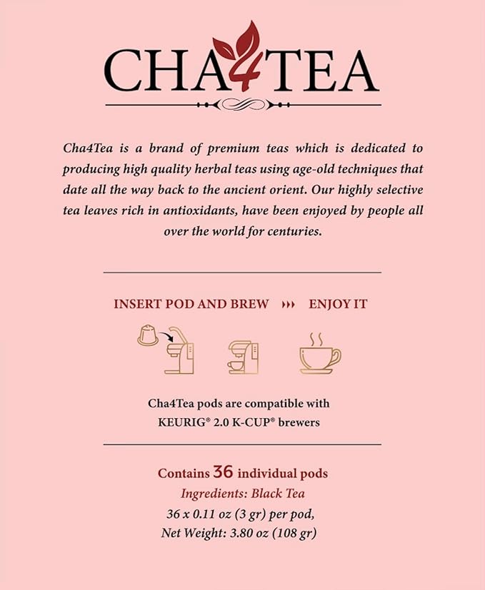 Cha4TEA 36-Count Black Tea Pods Compatible with Keurig K-Cup Brewers
